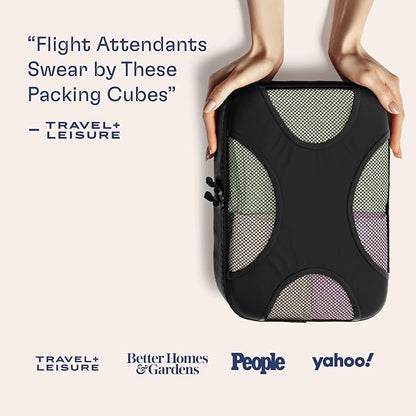 Shacke Premium 5 Packing Cubes Set - Lightweight Mesh Travel Luggage Organizers with Laundry Bag, 5-Piece Suitcase Storage System (Black)