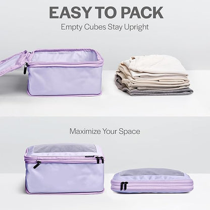 Aerotrunk Compression Packing Cubes for Travel - Luggage Organizer Bags - Double Zipper Packing Cubes for Suitcases (4-Pack, Purple)