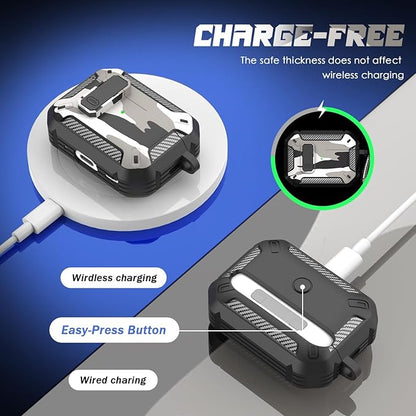 RFUNGUANGO for AirPods Pro 2nd Gen Protective Case with Cleaning Kit, Military Hard Case Protective Armor with Lock, for AirPod Gen 2 Charging Case (2023/2022/2019, 2nd Gen/1st Gen),Snow Camouflage