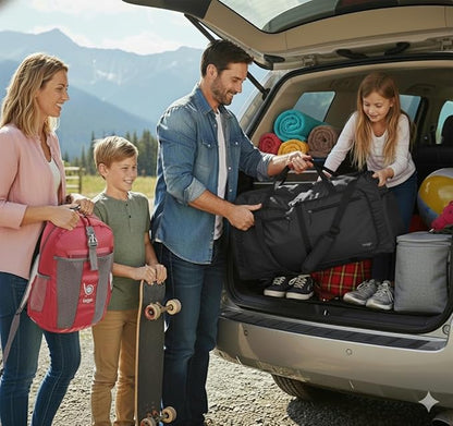 Bago Large Foldable Duffel Bags for Traveling Women & Men - 80L Packable Duffle Bag for Travel with Shoe Compartment - Water Repellant, Heavy Duty, Lightweight Folding & Collapsible (All Black)