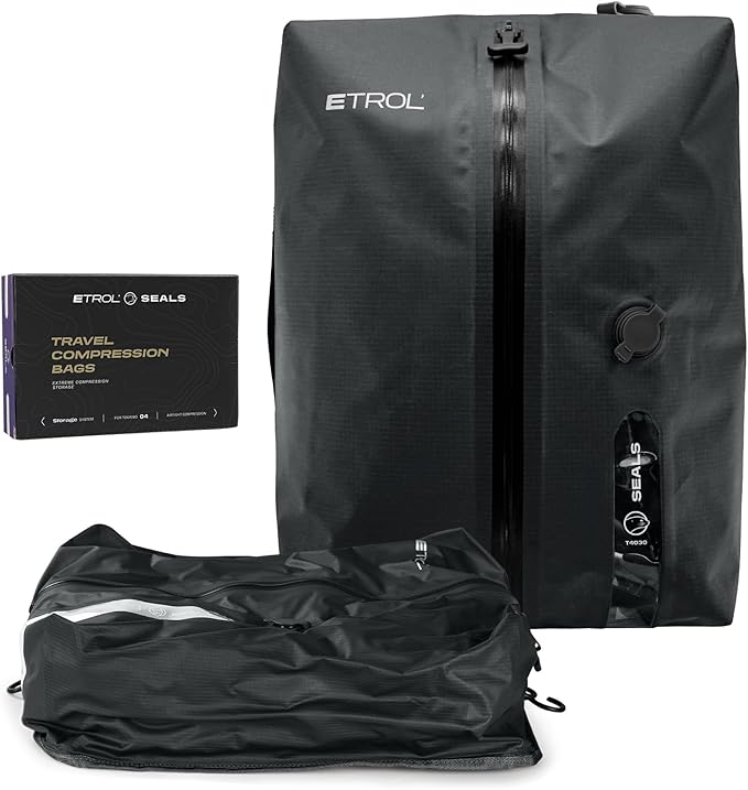 TPU Vacuum Bag for Travel, 70D Nylon Reusable Compression Bag with IP67 Waterproof Zipper, Compression Packing Cubes for Clothing, Space Saver Bags for Luggage and Backpack(Gray-1 PCS)