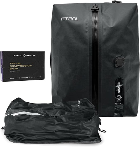 TPU Vacuum Bag for Travel, 70D Nylon Reusable Compression Bag with IP67 Waterproof Zipper, Compression Packing Cubes for Clothing, Space Saver Bags for Luggage and Backpack(Gray-1 PCS)