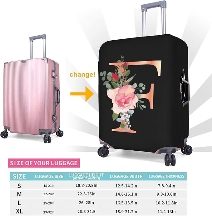 Floral Letter F Travel Luggage Cover Spandex Suitcase Protector Elastic Washable Stretch Suitcase Cover,Size S(Fit 18-21inch Suitcase)