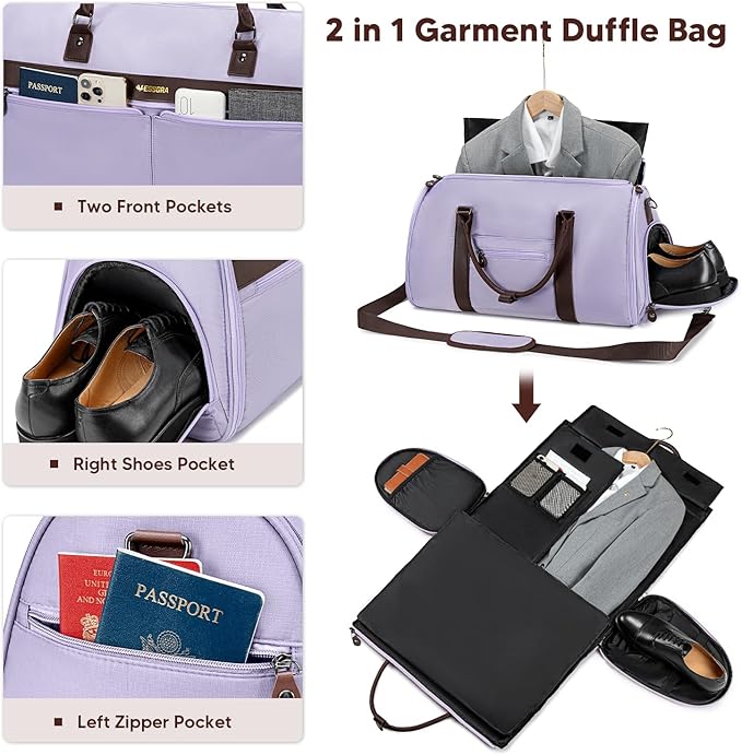 Carry On Garment Bags for Travel, Convertible Garment Duffle Bag for Men Women, 2 in 1 Suit Bag Travel Duffel Bag with Shoes Compartment & Detachable Shoulder Strap