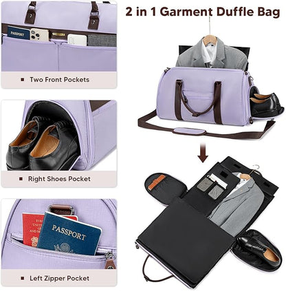 Carry On Garment Bags for Travel, Convertible Garment Duffle Bag for Men Women, 2 in 1 Suit Bag Travel Duffel Bag with Shoes Compartment & Detachable Shoulder Strap