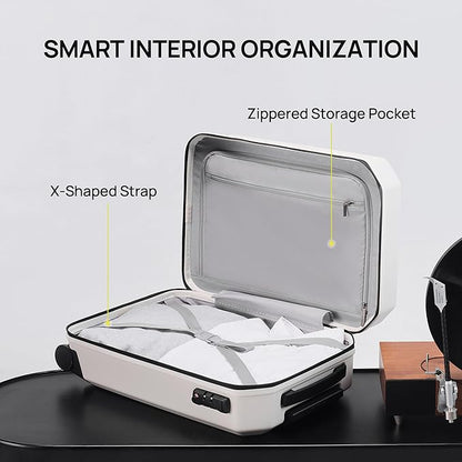 NINETYGO Carry On Luggage 22x14x9 Airline Approved, Carry On Suitcase with Smooth Double Spinner Wheels, Hard Shell PC+ABS Suitcase Carry-On, Lightweight Travel Luggage, TSA Approved (White, Sahara)