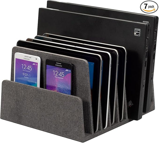 MobileVision Executive Dark Gray Device Organizer for Smartphones, Tablets and Laptops, 7 Slots with Extra Wide Slots for Laptops