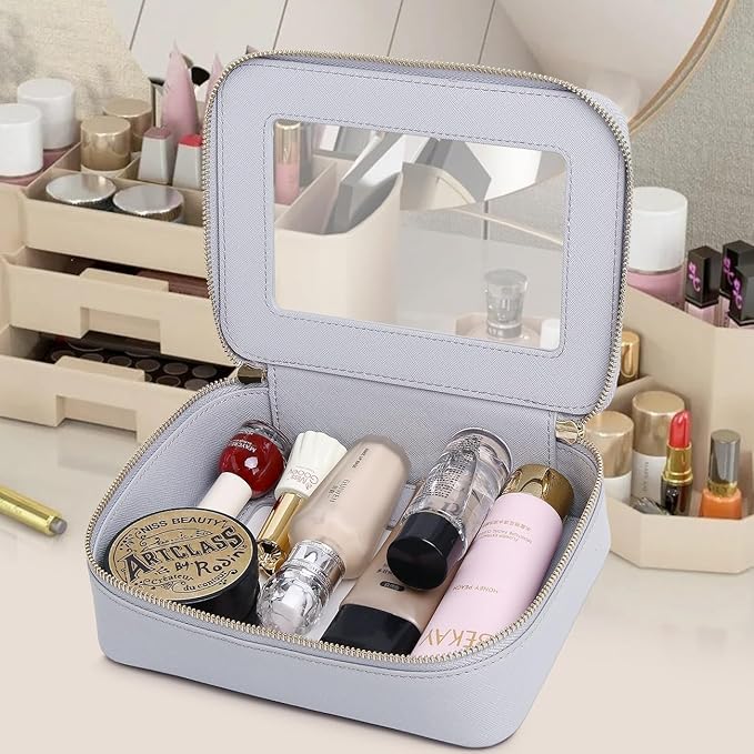 Pinkmik Clear Makeup Bag for Women Waterproof Travel Cosmetics and Toiletries Case Portable Makeup Oaganizer Bag Clear Car Bag with Zipper (Gray, M+L)