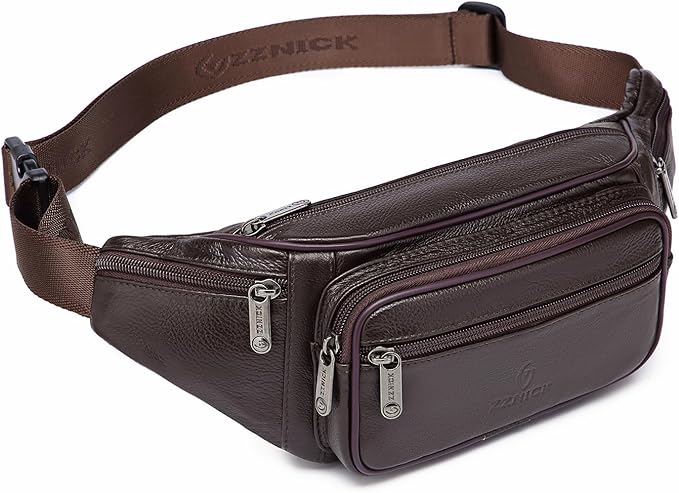 Genuine Leather Fanny Pack/Waist Bag/Organizer with Adjustable Belt, Multiple Pockets For Men and Women