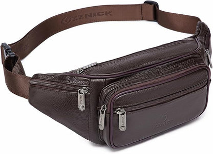 Genuine Leather Fanny Pack/Waist Bag/Organizer with Adjustable Belt, Multiple Pockets For Men and Women