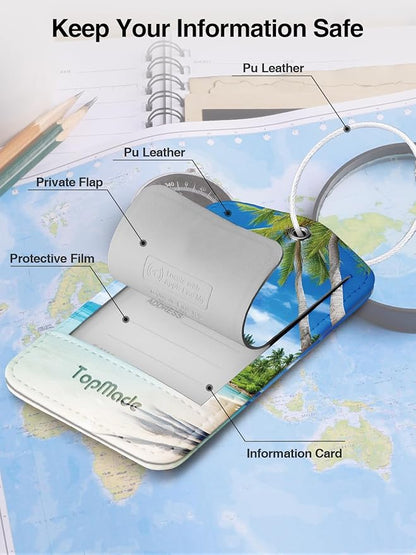 TopMade Smart Luggage Tag with Find My, Premium Leather Luggage Tags for Suitcase, Travel Bags, Backpacks, Anti-Lost Suitcase Tag Tracker for Travel with Privacy Name Card, Rechargeable