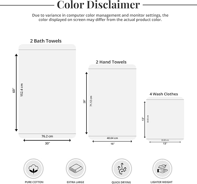 Tens Towels Pack of 8 Towels Set, 2 Extra Large Bath, 2 Hand, 4 Washcloths, 100% Cotton, Lighter Weight, Quicker to Dry, Super Absorbent, Perfect for Bathroom, Hunter Green