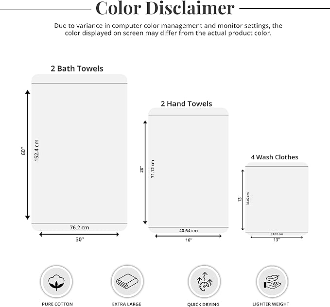 Tens Towels Pack of 8 Towels Set, 2 Extra Large Bath, 2 Hand, 4 Washcloths, 100% Cotton, Lighter Weight, Quicker to Dry, Super Absorbent, Perfect for Bathroom, Beige