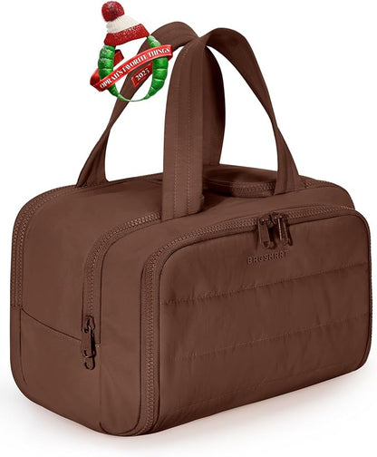 BAGSMART Travel Toiletry Bag, Puffy Toiletry Bag for Women, Wide-open toiletry bags for traveling, Large Travel Cosmetic Makeup Bag Organizer for Accessories,Toiletrie (Coffee Brown)