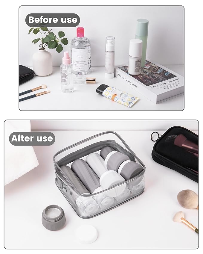 Travel Bottles for Toiletries 8 Pack, TSA Approved Travel Size Containers 3oz, Leak Proof Silicone Squeezable Creams Jars with Clear Travel Bag