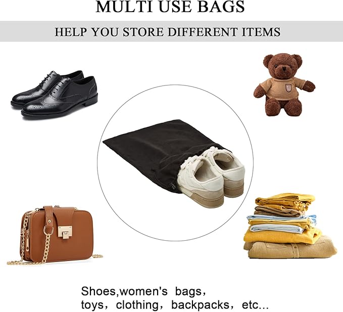 LAKE OF FIRE 4-Piece Travel Shoe Bags for Packing, 17.7" x 13.8" Dustproof Shoe Bags - Flannel Shoe Pouch with Drawstring Closure,Washable & Reusable(Black)
