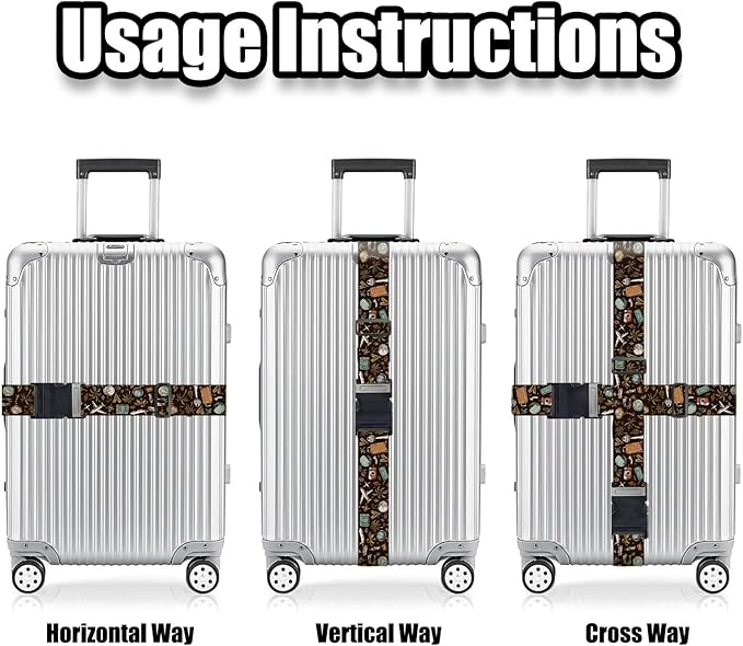 Nuxovilar Luggage Straps of 2 Set Travel Elements Pattern, 1.96x90.5 inches - Luggage Straps for Suitcases, Perfect for Global Travel, Adventures, Business Trips