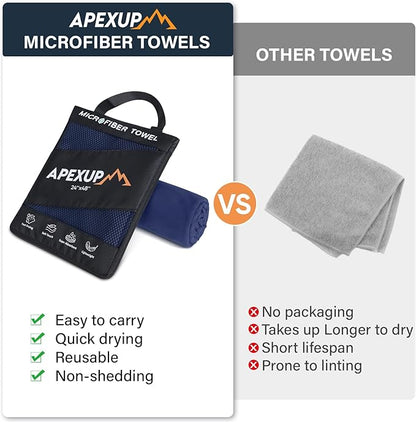 APEXUP Microfiber Travel Towel, Ultra Absorbent Quick Dry Towels, Lightweight Gym Sports Camping Towel for Workout, Yoga, Beach, Shower, Swimming (60"×30", Navy Blue)
