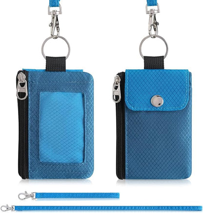 Minimalist Wallet For Mens Womens, Keychain RFID Blocking Zipper Small Wallet with ID Window 2 Lanyards,Water Resistant Travel Cash Card Coin Case Boys Girls