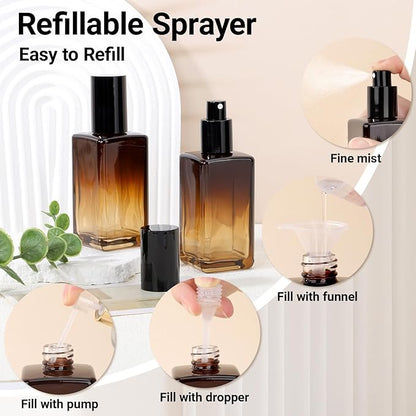 Segbeauty 3.4oz Amber Glass Spray Bottles Refillable Perfume Atomizer, 2pcs Fine Mist Travel Glass Empty Bottle Sprayer for Hair, 100ml Perfume Travel Spray Bottles for Toiletries Cosmetic Containers