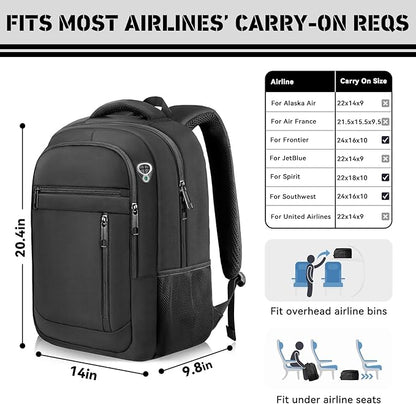 Travel Backpack, Extra Large 45L Travel Backpack for Men & Women, Expandable Laptop Bag, Water Resistant Computer Backpack Fits 18.4 Inch Laptop, Lightweight Daypack for Flight, Black