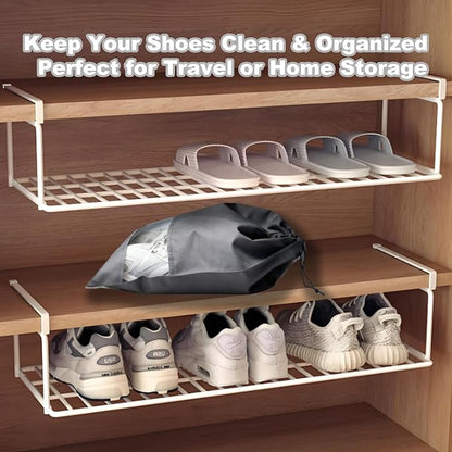 20 Pack Shoe Bags for Travel, 17" x 12.6" Drawstring Shoe Organizers with Clear Window, Breathable Non-Woven Dustproof Pouches for Luggage & Closet (Gray)