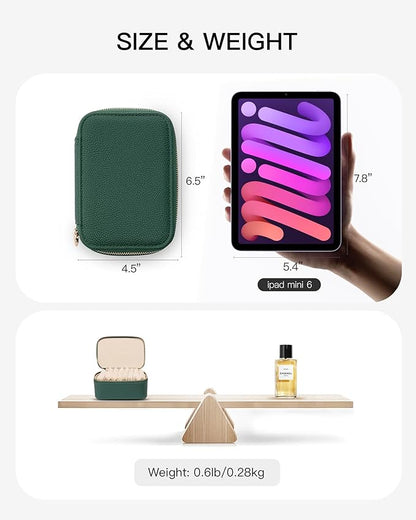 Vlando Jewelry Box with 8 Velvet Jewelry Bags Travel Jewelry Storage Box Petal Hardware Jewelry Organizer for Necklace Rings Earrings Women Gifts for Christmas Birthday-Green