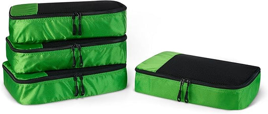Amazon Essentials 4-Piece Packing Cubes Travel Accessories Set, Luggage Organizer with Double Zipper, Mesh Top, 100% Polyester, Medium, Green (Previously Amazon Basics)