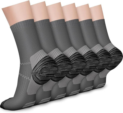 CHARMKING 6 Pairs Crew Compression Socks for Women & Men Circulation 15-20 mmHg is Best for All Day Wear Running Nurse