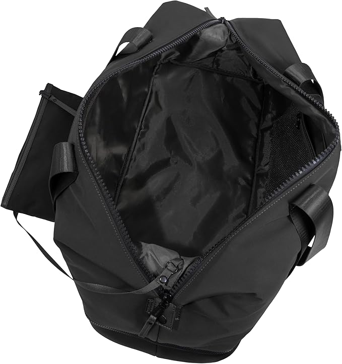 Joan & David 21" Weekender Yoga Gym Duffel Bag with Neoprene Zippered Drop Bottom Compartment Lined In Peva for Non-absorbtion of Odors, Detachable Pouch, Including TSA Approved Bottles (Black)