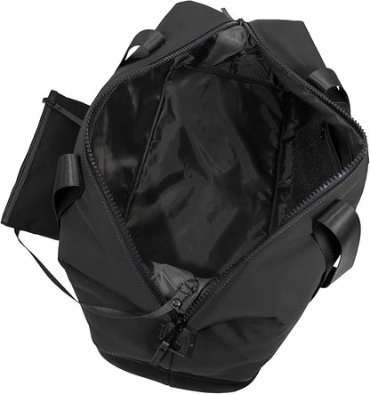 Joan & David 21" Weekender Yoga Gym Duffel Bag with Neoprene Zippered Drop Bottom Compartment Lined In Peva for Non-absorbtion of Odors, Detachable Pouch, Including TSA Approved Bottles (Black)