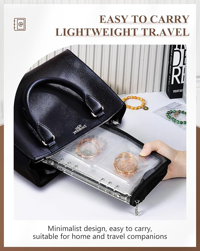 AOLEIXIYA Jewelry Organizer Book Clear Travel earring book organizer Transparent Jewelry Book with Zipper Pouch Bags (Black,With 48 PCS Large Jewelry Bags)