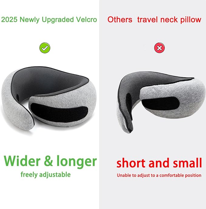 Benebou Travel Pillows for Airplanes, 100% Pure Memory Foam Neck Pillow for Airplanes, 360° Support Stowable Pillows for Sleeping, Breathable & Washable Cover, Compact for Travel, Car & Office (Gray)