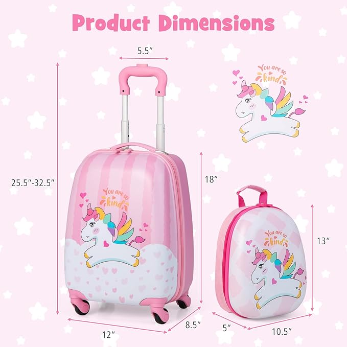 KOTEK Kids Carry On Luggage Set, 16" Hardside Rolling Suitcase with Spinner Wheels, Travel Rolling Luggage for Boys Girls (Lovely Horse)