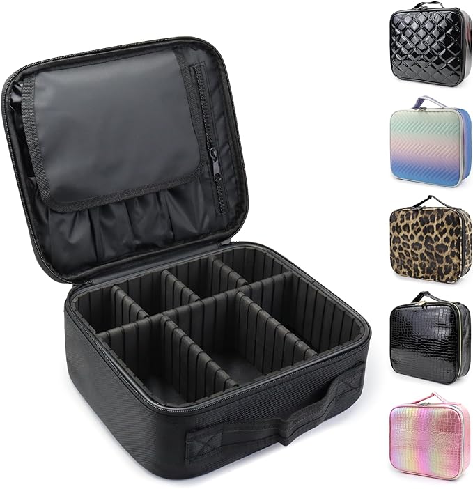 Travel Makeup Train Case Cosmetic Case Organizer Portable Artist Storage Bag with Adjustable Dividers for Cosmetics Makeup Brushes Toiletry Jewelry Digital Accessories