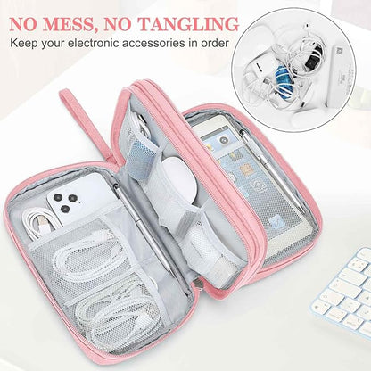 FYY Electronic Organizer, Large Travel Cable Organizer Bag Pouch Electronic Accessories Carry Case Portable Waterproof Double Layers All-in-One Storage Bag for Cable, Cord, Charger, Phone, Pink
