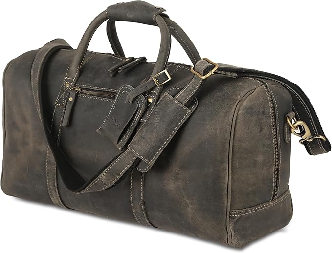 KomalC Leather Travel Duffel Bags for Men and Women Full Grain Leather Overnight Weekend Leather Bags Sports Gym Duffle
