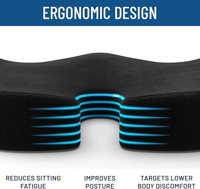 Everlasting Comfort Doctor Recommended Memory Foam Seat Cushion for Office Chairs & Car - Ergonomic Office Desk Accessories - Cushions for Tailbone Pain Relief, Sciatica & Back Support Pillow