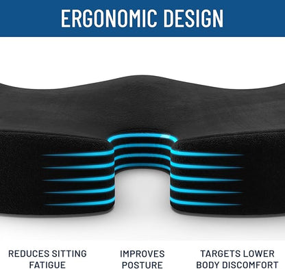 Everlasting Comfort Doctor Recommended Memory Foam Seat Cushion for Office Chairs & Car - Ergonomic Office Desk Accessories - Cushions for Tailbone Pain Relief, Sciatica & Back Support Pillow