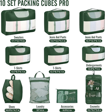 Veken 10 Set Packing Cubes for Travel Essential, Suitcase Organizer Bags in 4 Sizes, Carry-On Luggage Accessories with Large Laundry & Hanging Toiletry Bag, Must-Have for Airplane, Road Trip & Camping