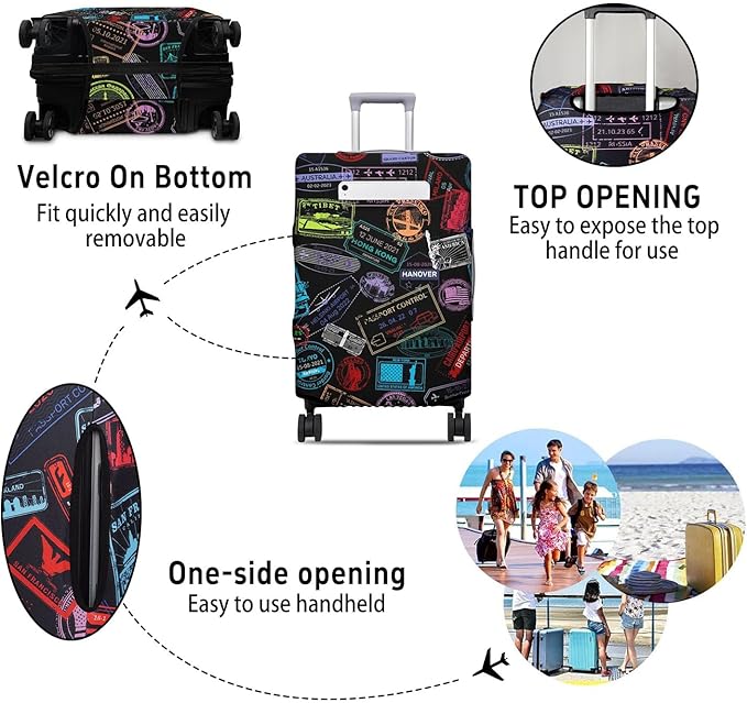 World Landmarks Travel Luggage Cover, Travel-Themed Suitcase Protector Stretchable, Washable Travel Suitcase Cover (S for 18-20 Inch Luggage)