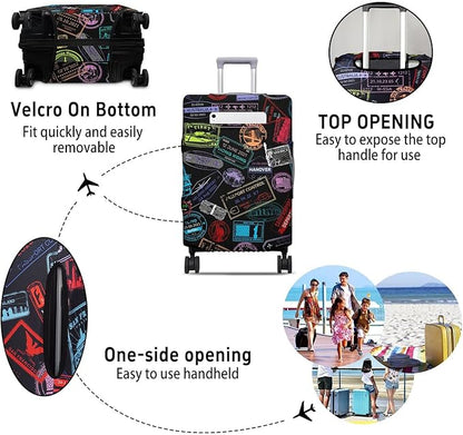 World Landmarks Travel Luggage Cover, Travel-Themed Suitcase Protector Stretchable, Washable Travel Suitcase Cover (M for 22-24 Inch Luggage)