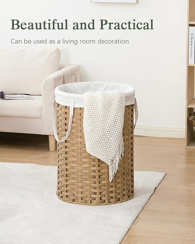 Laundry Basket Round Rattan Laundry Hamper 29.1 Gal (110 L) Handwoven Large Wicker Basket with Handles, Wicker Hamper with Removable Bags and 2 Mesh Bags for Bathroom Living Room Natural