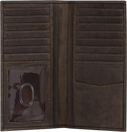 ELIZO Leather Long Wallet for Men Western Wallet Rodeo Mens Wallet Flat Bifold Wallets for Men Biker Billfold Wallet for Men Cowboy Wallet RFID Wallet for Men with Credit Card Holder