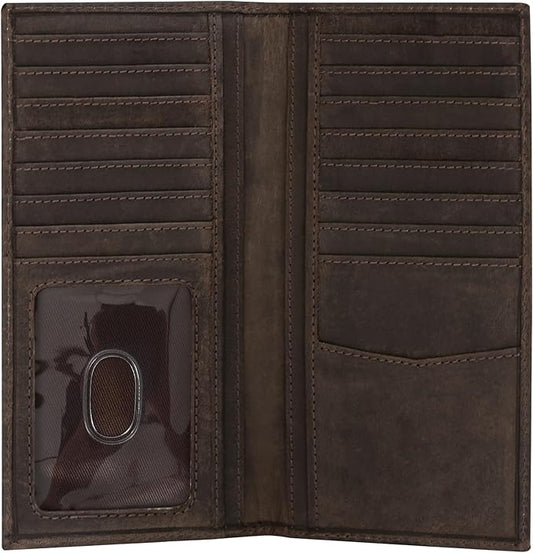 ELIZO Men's Genuine Leather Long Wallet - RFID Blocking Rodeo Checkbook Wallet | Slim Western Bifold Wallet with 16 Card Slots, ID Window | Top Grain Leather Cowboy Wallet