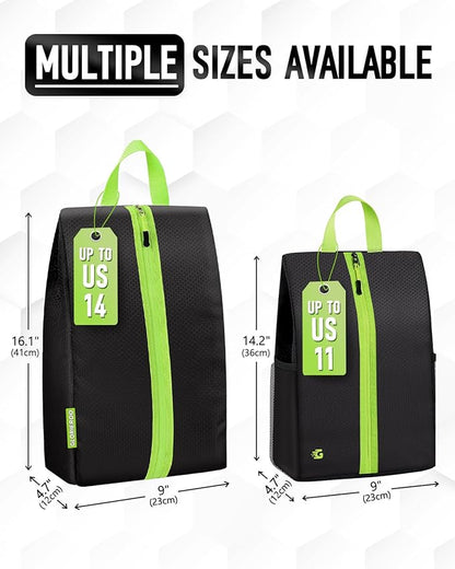 Smell Proof Shoe Bags for Travel-Soccer Cleat Bag Smell Proof with Active Carbon Fabric | Odor-Absorbing Water-Resistant Track Shoe bags for Sports (Black with Green, UP TO US11)