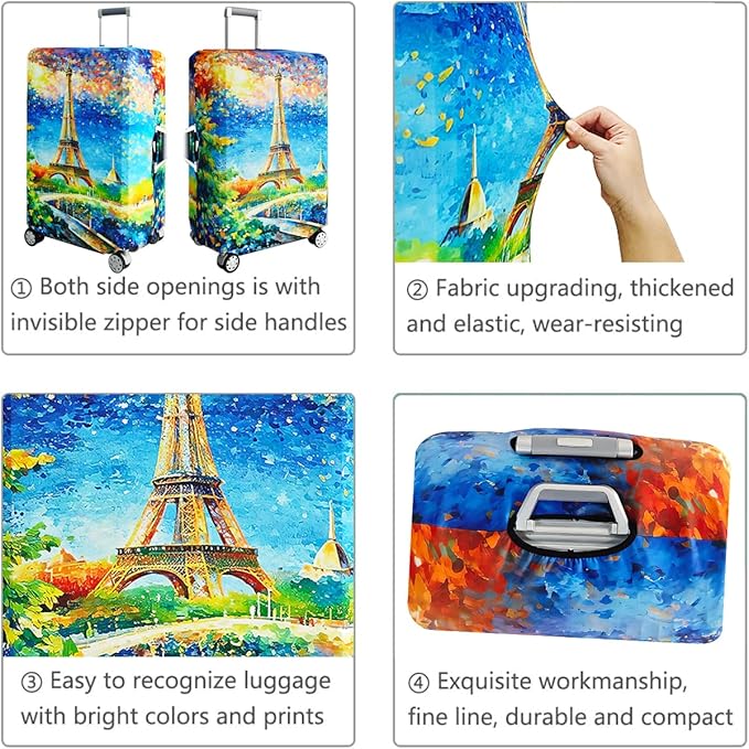 fancyfree Luggage Cover Washable Suitcase Protector Anti-scratch Suitcase cover (Dreamy Paris, XL(29"-32" luggage))