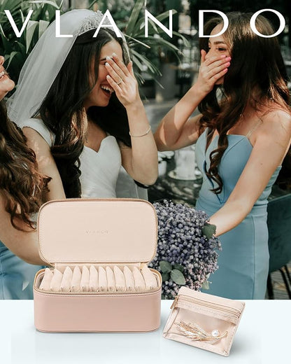 Vlando Jewelry Box with 12 Velvet Jewelry Bags Travel Jewelry Case for Girls Jewelry Organizers Necklace Rings Earrings Storage Bags Christmas Gifts Bridal Shower Gifts- Khaki