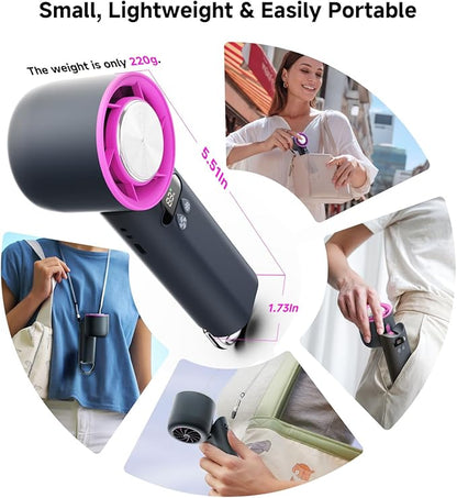 [2025 Upgrade Portable Cooler Handheld Fan, [Coldest Turbo Hand Fan] 15000RPM 24H Max Cooling Time Highly Speed (1-100) Hand Fan, Collapsible Mini Small for Travel, Office (Grey)