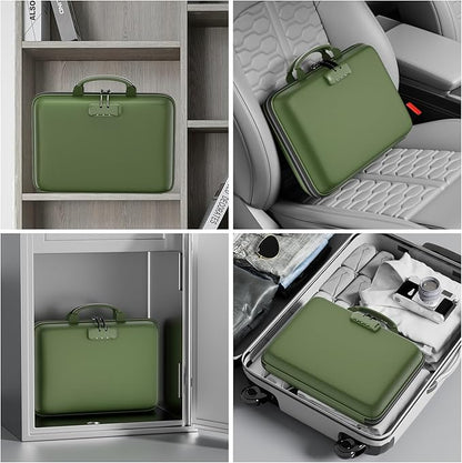 DocSafe Fireproof File Organizer with Lock, Hard-Shell Case Fireproof Document Box with 13 Pocket Accordion File Folder, Portable Home Office Travel Safe Storage for Important Documents Laptop Green